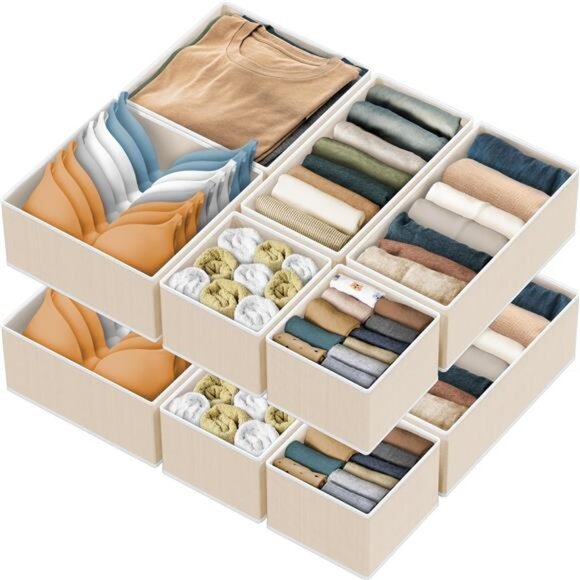 Foldable Drawer Organizer Set 12 Fabric Storage Bins Closet Dresser Home Storage - Picture 1 of 8
